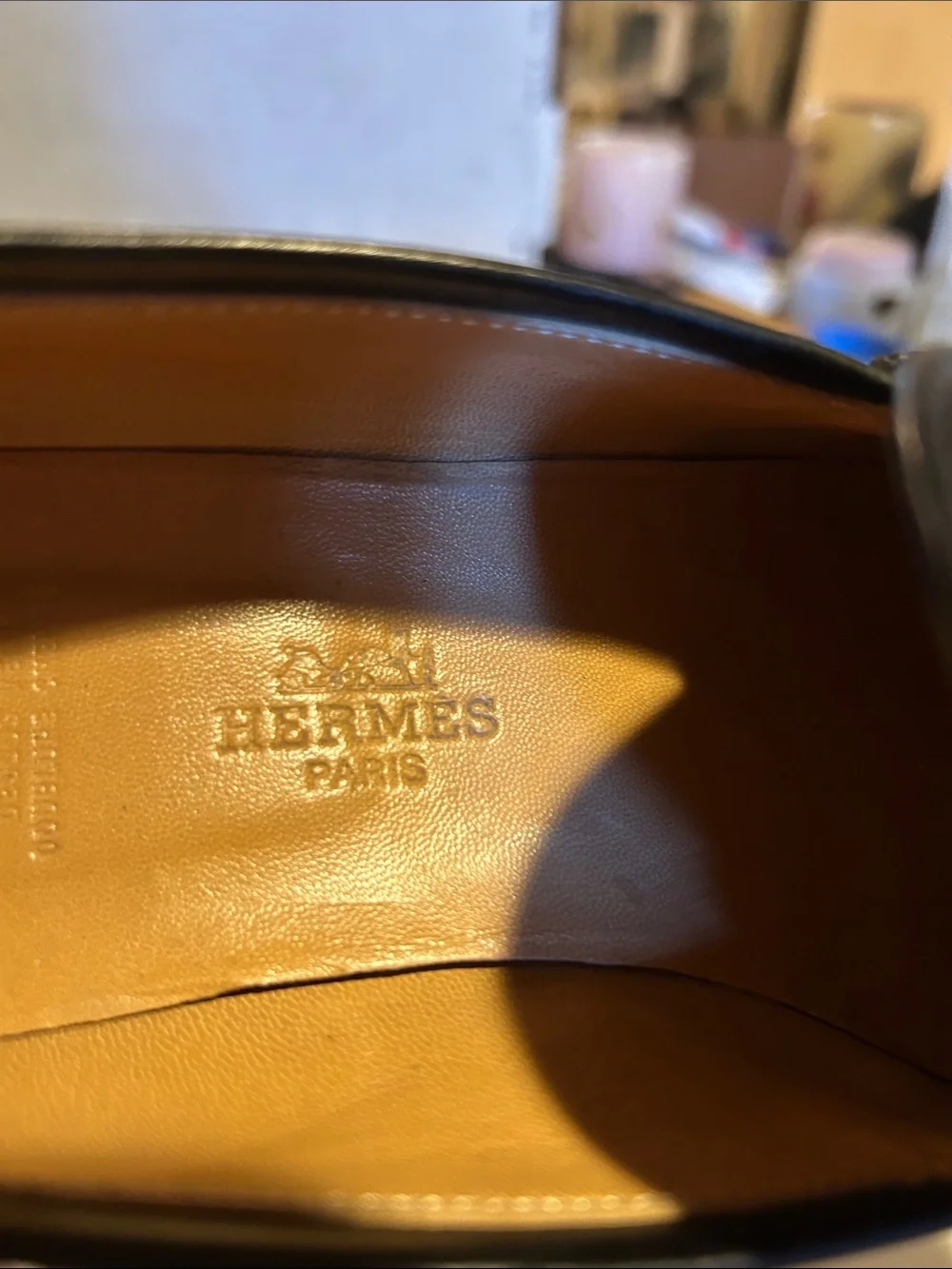Hermes Black Leather Loafers with Gold H-Bit